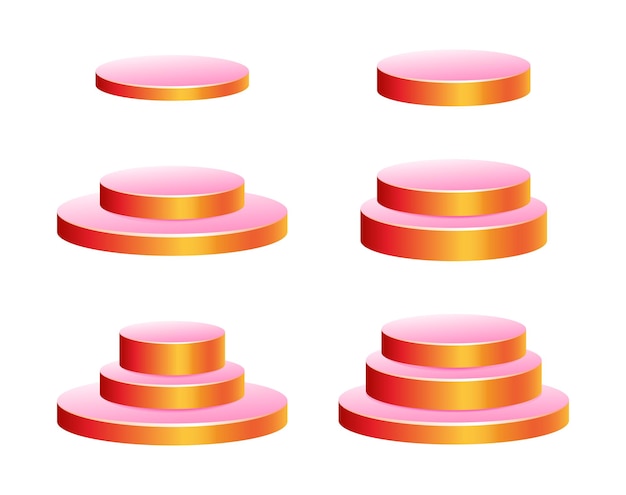 Vetor conjunto de pódio vetorial realista maquete de cena 3d em forma redonda pedestal plataforma de suporte de vitrine rosa