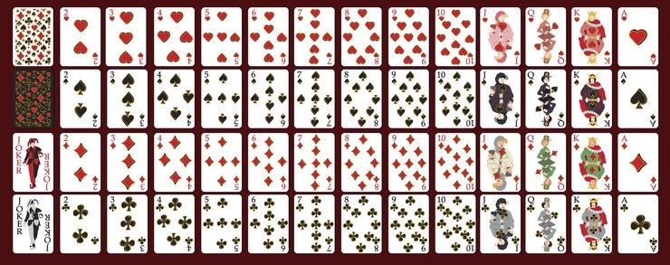 Vetor conjunto de pôquer com cartas isoladas em fundo vermelho
