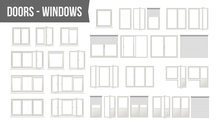 Vetor conjunto de portas de plástico pvc windows