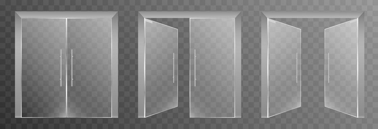 Vetor conjunto de portas de vidro em um fundo transparente isolado