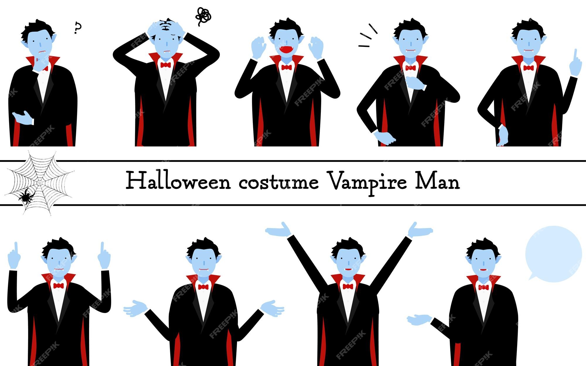 Conjunto de vetores de personagens de halloween de vampiros personagem de  drácula de vampiro masculino vestindo fantasia de halloween