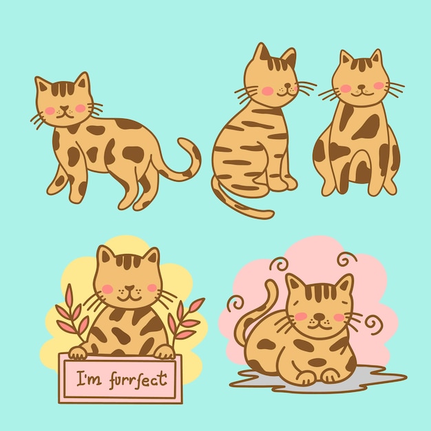 Conjunto de poses de gato amarelo fofo