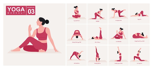 Conjunto de poses de ioga Jovem praticando poses de ioga