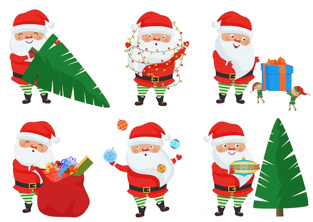 Conjunto de poses de papai noel de natal de vetor.