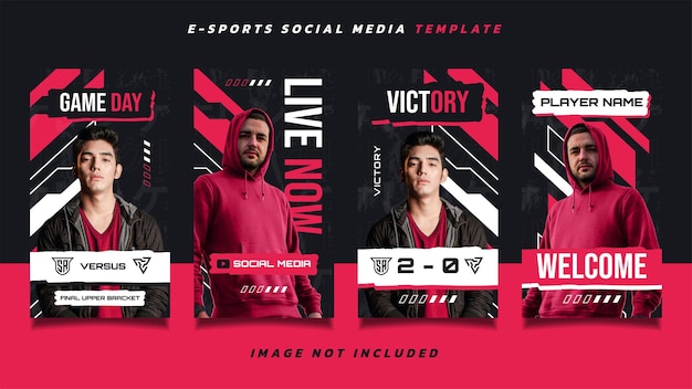 Conjunto de post de mídia social de jogos de esports ou modelo de design de história