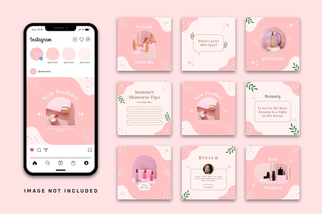 Conjunto de postagens do instagram de produtos para a pele