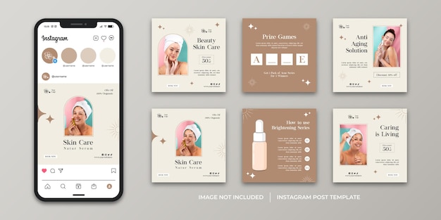 Vetor conjunto de postagens do instagram de produtos para a pele