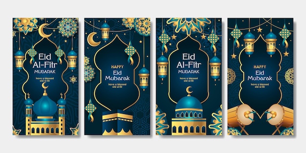 Vetor conjunto de pôster de eid mubarak para mídia social cartão de história pano de fundo