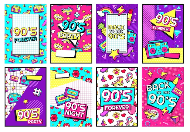 Conjunto de pôsteres retrô dos anos 90