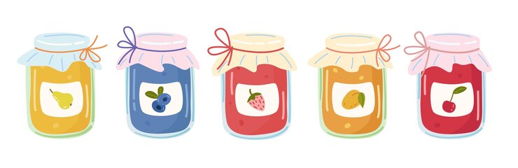 Conjunto de potes com compotas de fruta