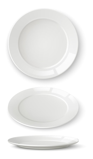 Vetor conjunto de pratos brancos maquete de prato de mesa realista