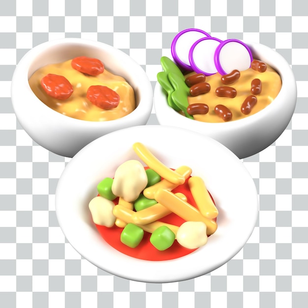 Conjunto de pratos mexicanos quentes em estilo 3D sopas espanholas composição vetorial