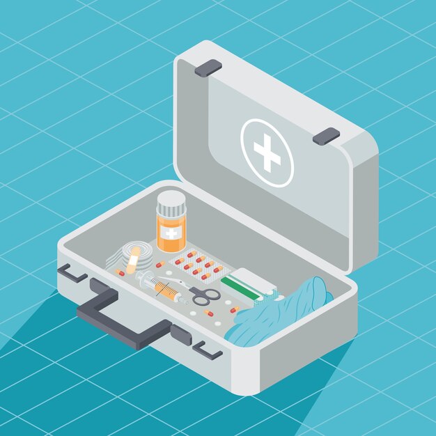 Acessórios médicos bonitos ferramentas médicas diferentes medicamentos de  desenhos animados frasco de mistura atadura e gesso kit de primeiros  socorros termômetro e seringa frasco de comprimidos conjunto de objetos de  farmácia vetorial