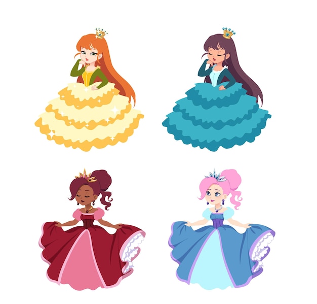 Conjunto de princesas bonito dos desenhos animados.