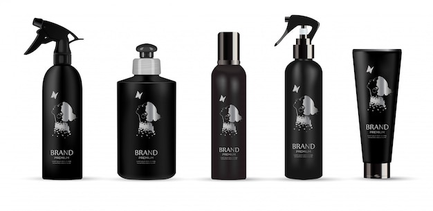 Conjunto de produto cosmético de luxo realista pacote preto