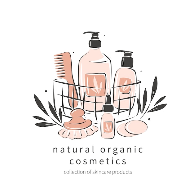 Vetor conjunto de produtos para a pele produtos cosméticos orgânicos naturais em tubos de frascos para cuidados com o corpo