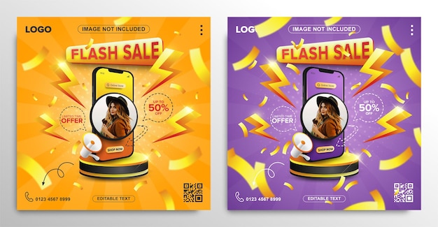 Conjunto de promoção de compras on-line de venda em flash nas mídias sociais