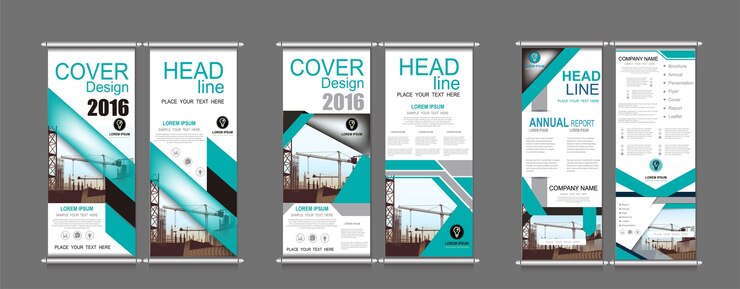 Vetor conjunto de publicidade de tabuleta de design de banner vertical