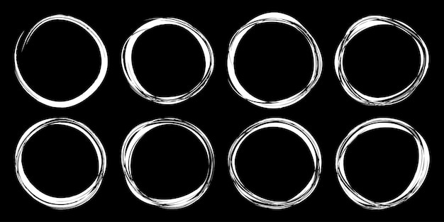 Conjunto de quadro de esboço de círculos desenhados à mão. Círculos de linha de rabisco de círculos. Elementos de design circular Doodle.