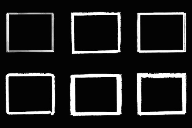 Conjunto de quadro quadrado branco desenhado à mão em fundo preto elemento de design de ilustração vetorial