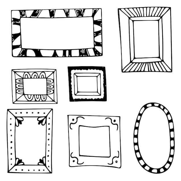 Vetor conjunto de quadros de doodle desenhados à mão quadrados vetoriais elementos de design de fronteiras