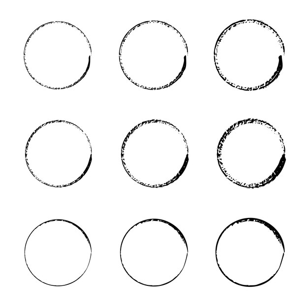 Vetor conjunto de quadros de esboço de círculos desenhados à mão círculos de linha de rabiscos redondos ideal para designs de etiquetas vintage