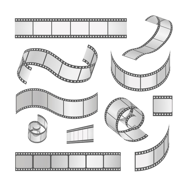 Vetor conjunto de quadros de filme deslizante, rolo 35mm. tira de filme de mídia negativa e tira