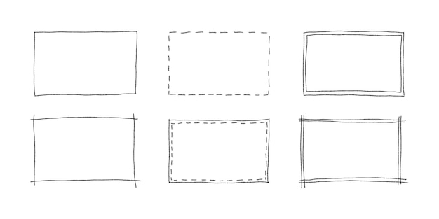 Conjunto de quadros de retângulo desenhados à mão livre doodle forma retangular scribble lápis caixa de texto quadrado doodle destacando elementos de design borda da linha ilustração vetorial isolada no fundo branco