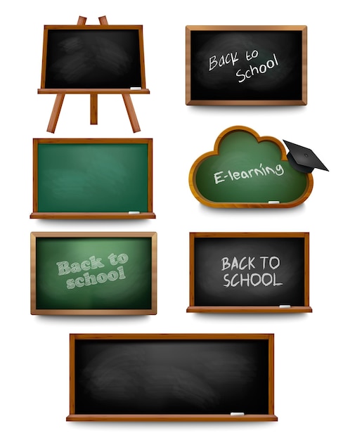 Vetor conjunto de quadros-negros do conselho escolar. de volta à escola. ilustração vetorial