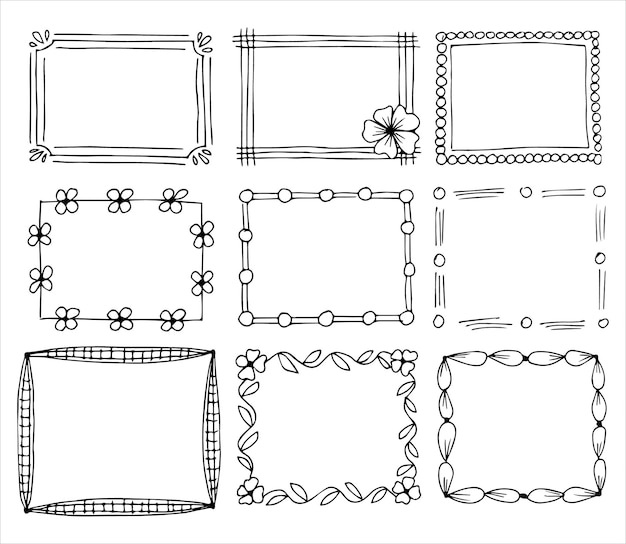 Conjunto de quadros retangulares em estilo doodle desenhado à mão