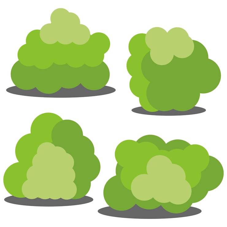 Vetor conjunto de quatro arbustos verdes de desenhos animados diferentes isolados no fundo branco vector illustrationxa