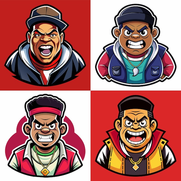 Vetor conjunto de quatro avatares de desenho animado com diferentes expressões
