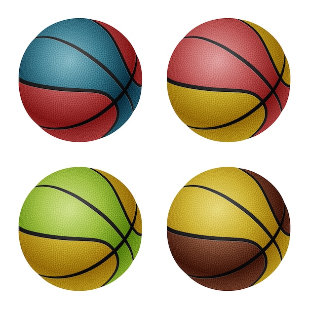 Conjunto de quatro bolas de basquete brancas isoladas
