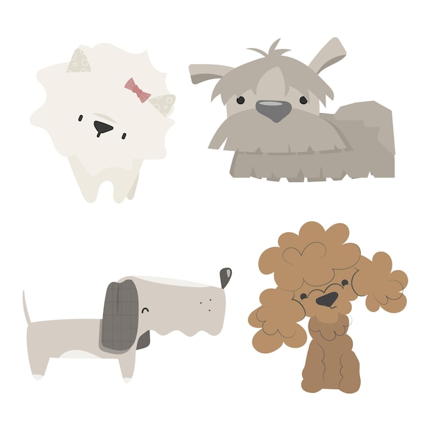 Conjunto de quatro cachorrinhos em fundo branco