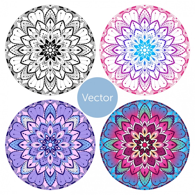 Vetor conjunto de quatro mandalas