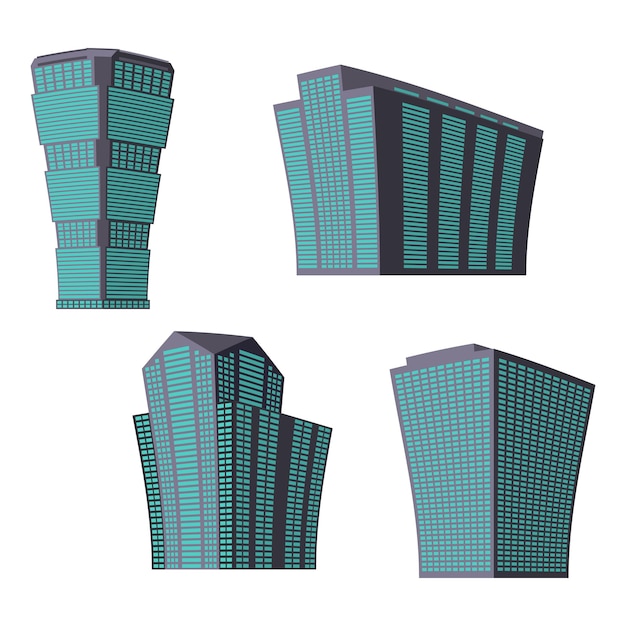 Conjunto de quatro prédios modernos em um fundo branco Vista do prédio de baixo Ilustração vetorial isométricaxA