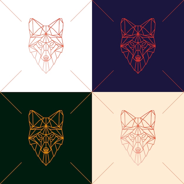 Conjunto de quatro silhueta geométrica de cabeça de raposa.