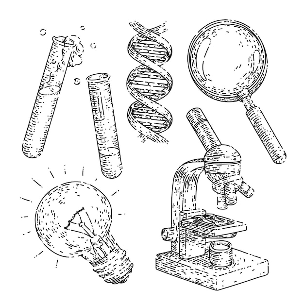 Conjunto de química científica esboçar vetor desenhado à mão