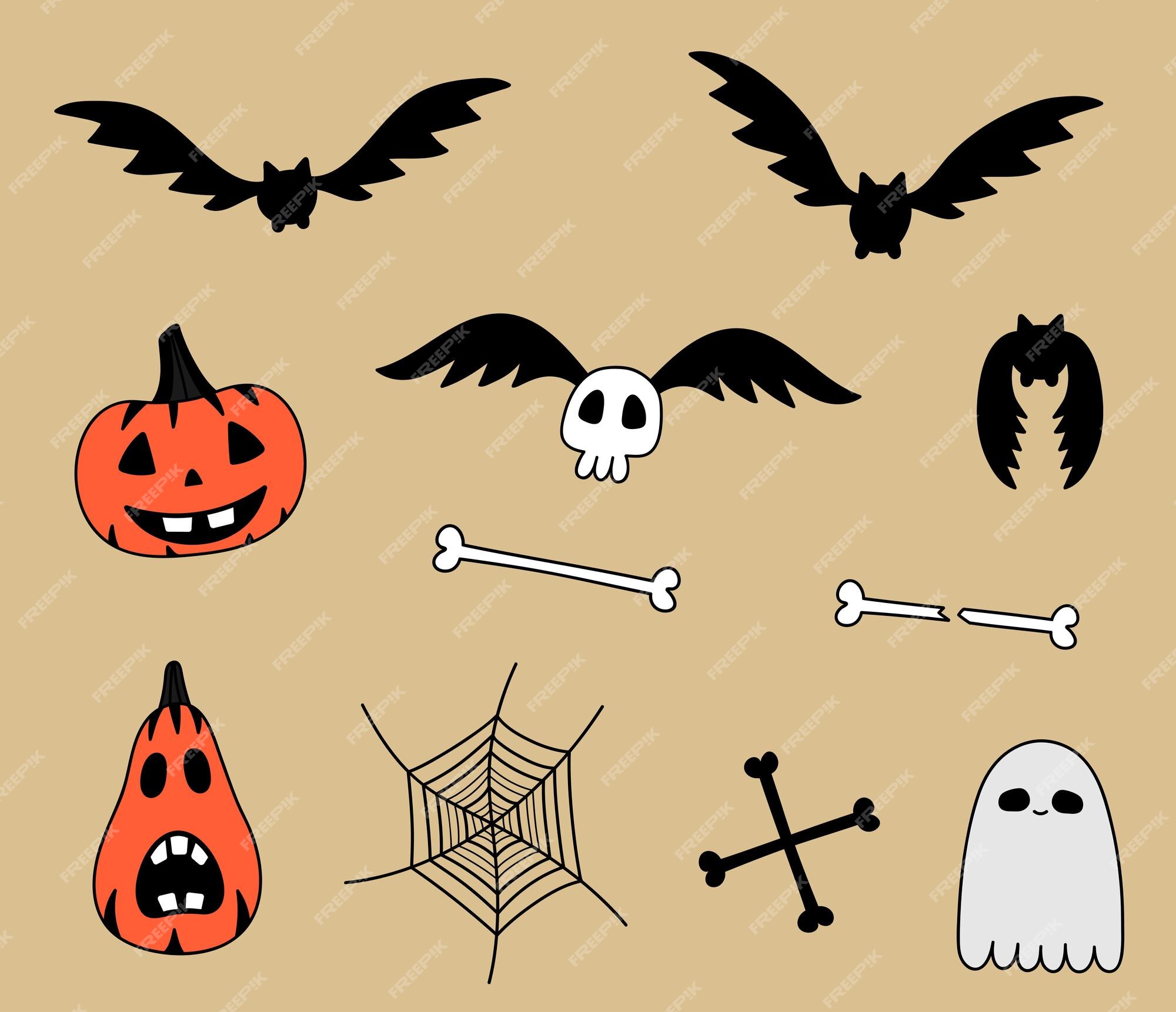 Desenho De Conjunto Rabiscos Vetoriais Halloween Desenhados à Mão