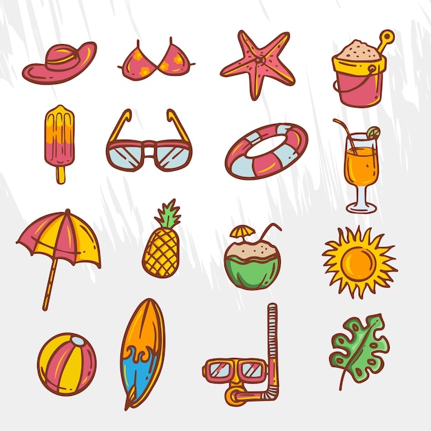 Conjunto de rabiscos de ícone de verão