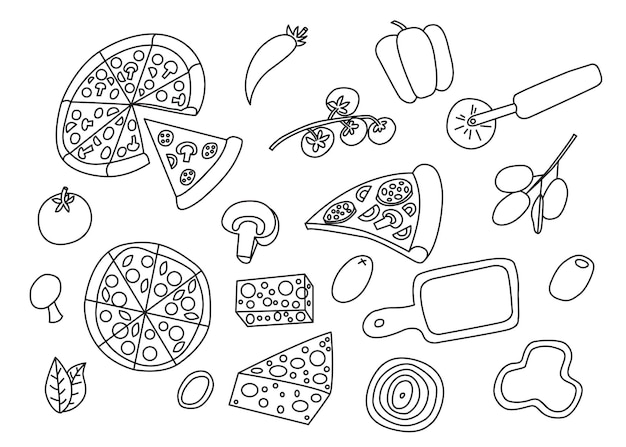 Conjunto de rabiscos de pizza