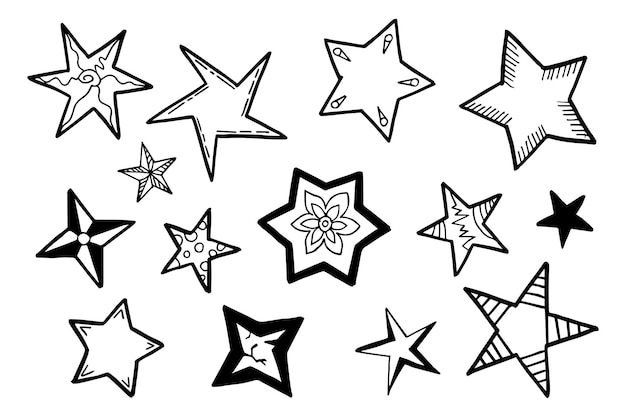 Vetor conjunto de rabiscos starburst estrela desenhada à mão