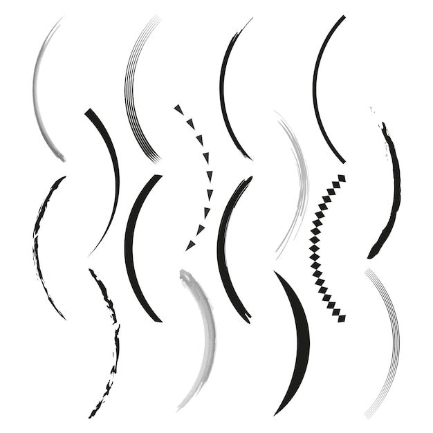 Conjunto de redemoinhos abstratos Traços dinâmicos de pincel Movimento artístico Ilustração vetorial EPS 10
