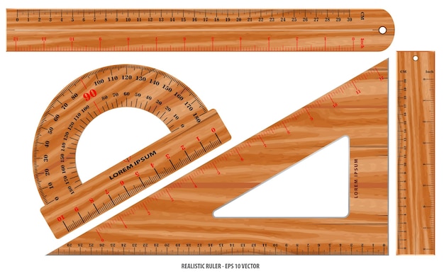 Conjunto de régua de madeira realista isolado vetor eps