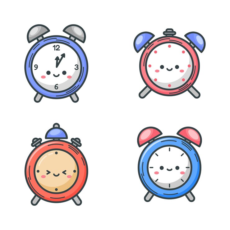 Vetor conjunto de relógio kawaii de design plano
