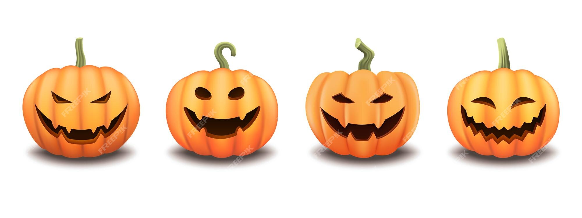 Conjunto De Abóboras De Halloween Renderização 3d Jack O Lantern