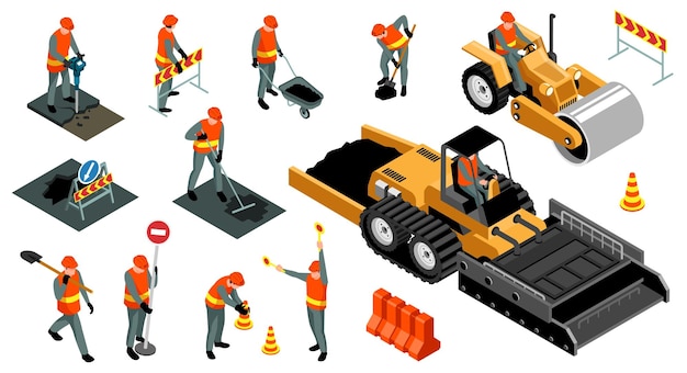 Vetor conjunto de reparo de estrada isométrica