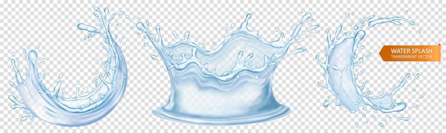 Conjunto de respingos de água realista isolado em fundo transparente Vetor de ondas de líquido azul