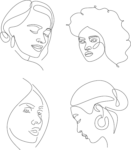 Vetor conjunto de retratos ilustração vetorial minimalista simples do rosto de uma bela mulher