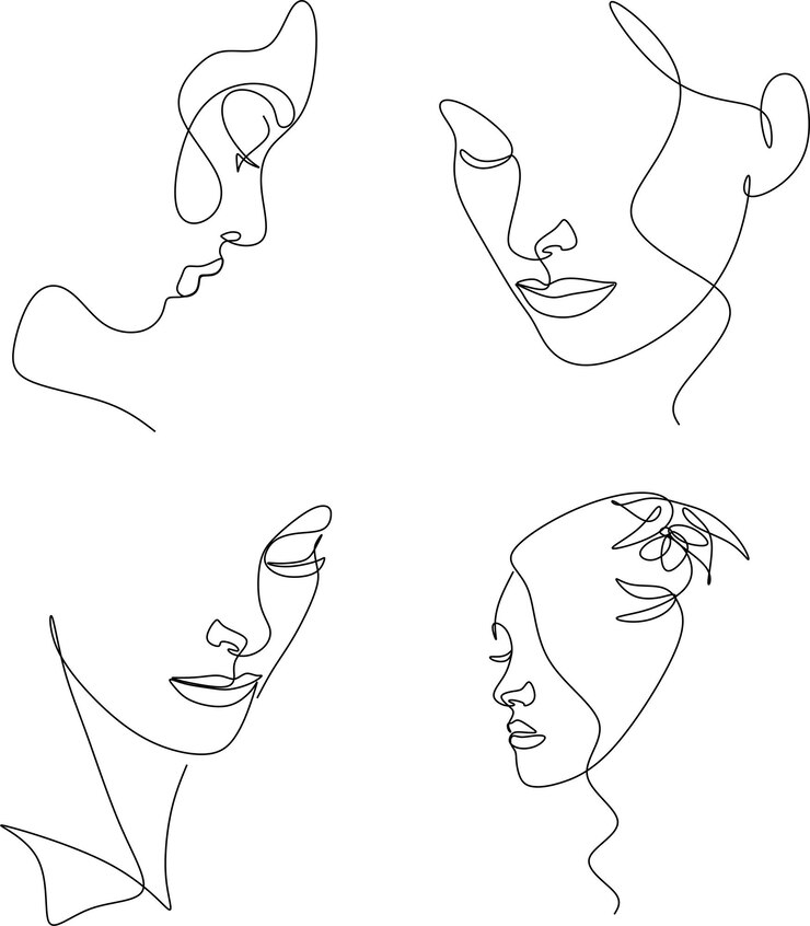 Conjunto de retratos Ilustração vetorial minimalista simples do rosto de uma bela mulher